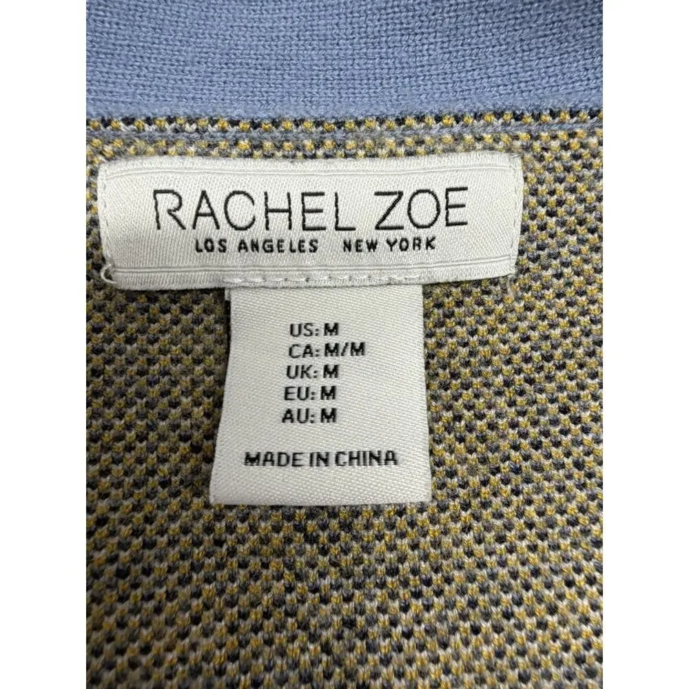 RACHEL ZOE Plaid Cardigan Sweater Size Medium Blue Academic Preppy Rayon - Picture 2 of 8